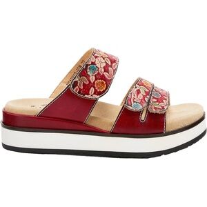 L'Artiste by Spring Step Dearest Red‎ Floral Leather Strap Platform Slides Sz 37